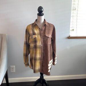 Better Be M/L  button down shirt corduroy and plaid print.